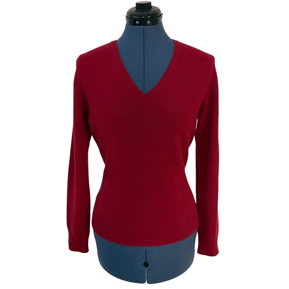 Apt. 9 Red 100% Cashmere V Neck Longsleeve Pullover Sweater Holiday Minimalist M